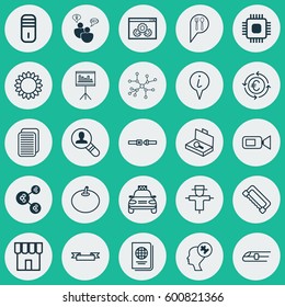 Set Of 25 Universal Editable Icons. Can Be Used For Web, Mobile And App Design. Includes Elements Such As Mainframe, Safety Belt, Web Page Performance And More.