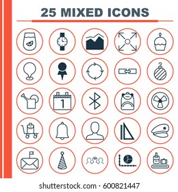Set Of 25 Universal Editable Icons. Can Be Used For Web, Mobile And App Design. Includes Elements Such As Ventilator, Line Range Graph, Birthday Cake And More.