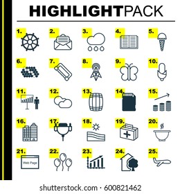 Set Of 25 Universal Editable Icons. Can Be Used For Web, Mobile And App Design. Includes Elements Such As Memory Card, Meadow, Coins Growth And More.