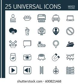 Set Of 25 Universal Editable Icons. Can Be Used For Web, Mobile And App Design. Includes Elements Such As Marker, Printed Document, Plane Schedule And More.