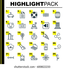 Set Of 25 Universal Editable Icons. Can Be Used For Web, Mobile And App Design. Includes Elements Such As Last Song, Firecracker, Bonfire And More.