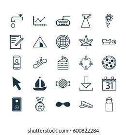 Set Of 25 Universal Editable Icons. Can Be Used For Web, Mobile And App Design. Includes Elements Such As Login, Date, Autumn Plant And More.