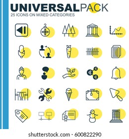 Set Of 25 Universal Editable Icons. Can Be Used For Web, Mobile And App Design. Includes Elements Such As Alert, Ticket, Hostess And More.