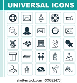 Set Of 25 Universal Editable Icons. Can Be Used For Web, Mobile And App Design. Includes Elements Such As Business Woman, Disjointed Circle Chart, Toboggan And More.