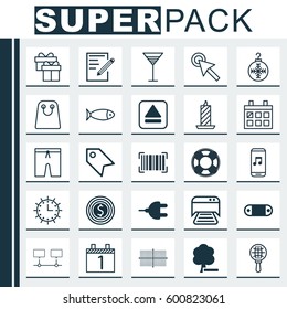 Set Of 25 Universal Editable Icons. Can Be Used For Web, Mobile And App Design. Includes Elements Such As Radio Set, Lifebuoy, Tree Toy And More.