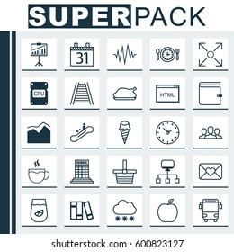 Set Of 25 Universal Editable Icons. Can Be Used For Web, Mobile And App Design. Includes Elements Such As Bookshelf, Snowstorm, Cpu And More.