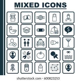 Set Of 25 Universal Editable Icons. Can Be Used For Web, Mobile And App Design. Includes Elements Such As Spanner, Pin Employee, Discount Coupon And More.