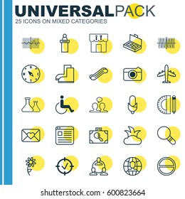Set Of 25 Universal Editable Icons. Can Be Used For Web, Mobile And App Design. Includes Elements Such As Celebration Letter, Gardening Shoes, Sunflower And More.