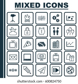Set Of 25 Universal Editable Icons. Can Be Used For Web, Mobile And App Design. Includes Elements Such As Team Meeting, Following Music, Bush And More.
