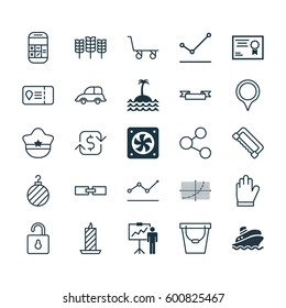 Set Of 25 Universal Editable Icons. Can Be Used For Web, Mobile And App Design. Includes Elements Such As Carpentry, Computer Ventilation, Auto Car And More.