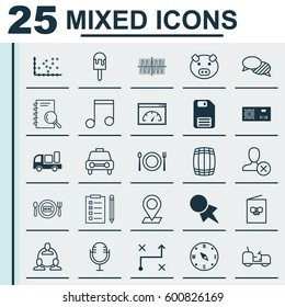Set Of 25 Universal Editable Icons. Can Be Used For Web, Mobile And App Design. Includes Elements Such As Reminder, Loading Speed, Mike And More.