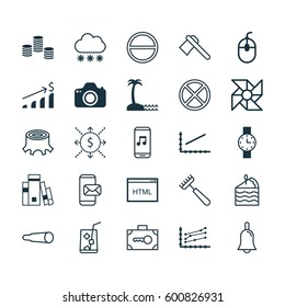 Set Of 25 Universal Editable Icons. Can Be Used For Web, Mobile And App Design. Includes Elements Such As Line Graph, Money, Coding And More.