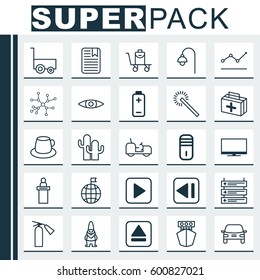 Set Of 25 Universal Editable Icons. Can Be Used For Web, Mobile And App Design. Includes Elements Such As Ship, Fire Extinguisher, Lamppost And More.