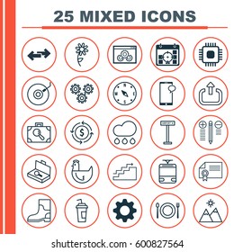 Set Of 25 Universal Editable Icons. Can Be Used For Web, Mobile And App Design. Includes Elements Such As Gramophone, Settings, Money Recycle And More.
