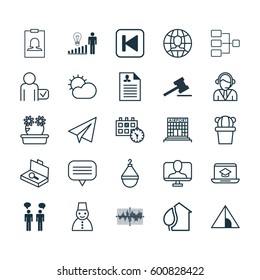 Set Of 25 Universal Editable Icons. Can Be Used For Web, Mobile And App Design. Includes Elements Such As Clear Climate, Badge, Airfield Manufacture And More.