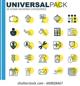 Set Of 25 Universal Editable Icons. Can Be Used For Web, Mobile And App Design. Includes Elements Such As Board, Rucksack, Plane Arrival And More.