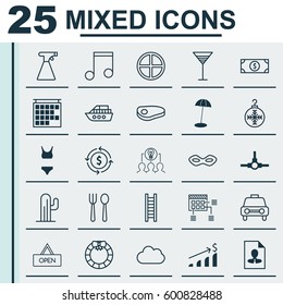 Set Of 25 Universal Editable Icons. Can Be Used For Web, Mobile And App Design. Includes Elements Such As Taxi, Aperitif, Eating House And More.