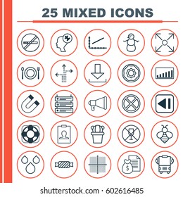 Set Of 25 Universal Editable Icons. Can Be Used For Web, Mobile And App Design. Includes Elements Such As Winter, Water Drops, Login And More.