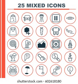 Set Of 25 Universal Editable Icons. Can Be Used For Web, Mobile And App Design. Includes Elements Such As Water Monument, Cactus, Talking Person And More.