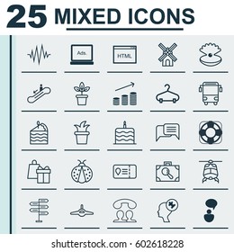 Set Of 25 Universal Editable Icons. Can Be Used For Web, Mobile And App Design. Includes Elements Such As Mill, Sea Rescue, Baggage Research And More.