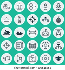 Set Of 25 Universal Editable Icons. Can Be Used For Web, Mobile And App Design. Includes Elements Such As Dining, Local Connection, Board And More.