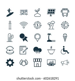 Set Of 25 Universal Editable Icons. Can Be Used For Web, Mobile And App Design. Includes Elements Such As Information, Currency Recycle, Wireless Communications And More.