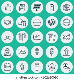 Set Of 25 Universal Editable Icons. Can Be Used For Web, Mobile And App Design. Includes Elements Such As Analytics, Cutlery, Operator And More.