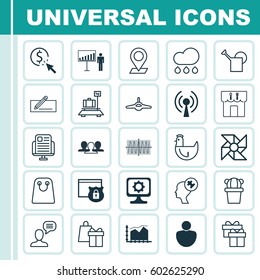 Set Of 25 Universal Editable Icons. Can Be Used For Web, Mobile And App Design. Includes Elements Such As Present, Plane, Laptop Ventilator And More.