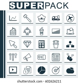 Set Of 25 Universal Editable Icons. Can Be Used For Web, Mobile And App Design. Includes Elements Such As Team Organisation, Circle Chart, Putty And More.