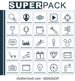 Set Of 25 Universal Editable Icons. Can Be Used For Web, Mobile And App Design. Includes Elements Such As Start Song, Website, Team Organisation And More.