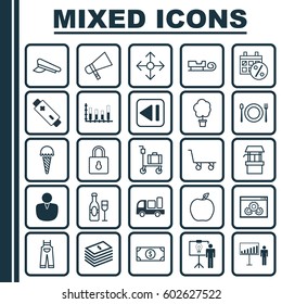 Set Of 25 Universal Editable Icons. Can Be Used For Web, Mobile And App Design. Includes Elements Such As Account, Cop Cap, Delivery And More.