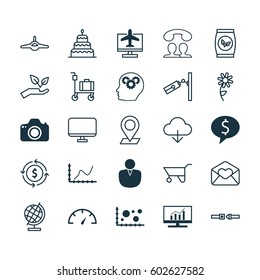 Set Of 25 Universal Editable Icons. Can Be Used For Web, Mobile And App Design. Includes Elements Such As Dessert, Business Deal, Video Surveillance And More.