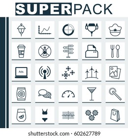 Set Of 25 Universal Editable Icons. Can Be Used For Web, Mobile And App Design. Includes Elements Such As Speaking, Pilot Hat, Sparkles And More.