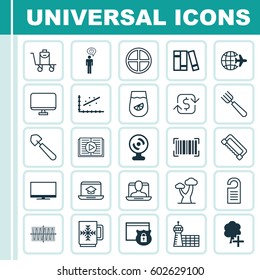 Set Of 25 Universal Editable Icons. Can Be Used For Web, Mobile And App Design. Includes Elements Such As Scoop, Social Profile, Price And More.