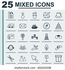 Set Of 25 Universal Editable Icons. Can Be Used For Web, Mobile And App Design. Includes Elements Such As Message, Tree Leaf, Box And More.