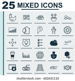 Set Of 25 Universal Editable Icons. Can Be Used For Web, Mobile And App Design. Includes Elements Such As Cyborg, Sunny Weather, Personal Character And More.