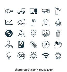 Set Of 25 Universal Editable Icons. Can Be Used For Web, Mobile And App Design. Includes Elements Such As Pin, Hdd, Send Data And More.