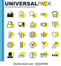 Set Of 25 Universal Editable Icons. Can Be Used For Web, Mobile And App Design. Includes Elements Such As Bank Card, File Scanner, Line Range Graph And More.