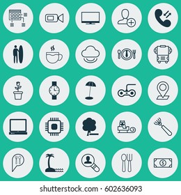 Set Of 25 Universal Editable Icons. Can Be Used For Web, Mobile And App Design. Includes Elements Such As Delete Woods, Video Camcorder, Tea And More.