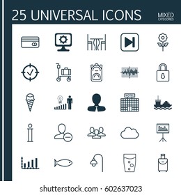 Set Of 25 Universal Editable Icons. Can Be Used For Web, Mobile And App Design. Includes Elements Such As Decorative Plant, Fishing, Team And More.