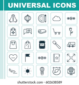 Set Of 25 Universal Editable Icons. Can Be Used For Web, Mobile And App Design. Includes Elements Such As Plane Arrival, Refund, Steak And More.