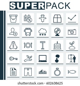 Set Of 25 Universal Editable Icons. Can Be Used For Web, Mobile And App Design. Includes Elements Such As Web Camera, Save World, Eating And More.