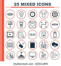 Set Of 25 Universal Editable Icons. Can Be Used For Web, Mobile And App Design. Includes Elements Such As Memory Card, Cold Climate, Sweet And More.