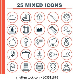 Set Of 25 Universal Editable Icons. Can Be Used For Web, Mobile And App Design. Includes Elements Such As Diploma, Cloud, Blog Page And More.