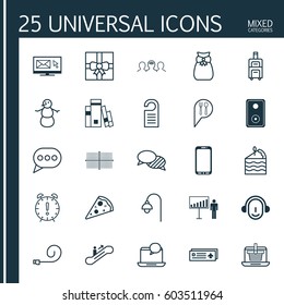 Set Of 25 Universal Editable Icons. Can Be Used For Web, Mobile And App Design. Includes Elements Such As Smartphone, Present Pouch, Lamppost And More.