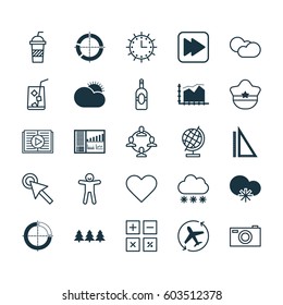 Set Of 25 Universal Editable Icons. Can Be Used For Web, Mobile And App Design. Includes Elements Such As Follow, Aircraft Arrow, Digital Camera And More.