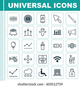 Set Of 25 Universal Editable Icons. Can Be Used For Web, Mobile And App Design. Includes Elements Such As Airfield Manufacture, Bugbear, Gift Surprise And More.