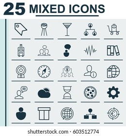 Set Of 25 Universal Editable Icons. Can Be Used For Web, Mobile And App Design. Includes Elements Such As World, Aperitif, Sunny Weather And More.