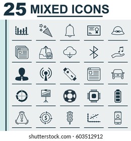 Set Of 25 Universal Editable Icons. Can Be Used For Web, Mobile And App Design. Includes Elements Such As Raise Diagram, Alkaline, Report Demonstration And More.