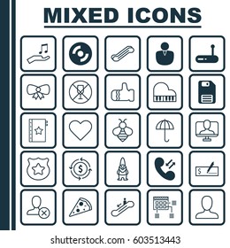 Set Of 25 Universal Editable Icons. Can Be Used For Web, Mobile And App Design. Includes Elements Such As Bumblebee, Dwarf, Gingham And More.